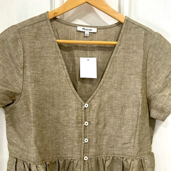 NWT Madewell Linen-Blend Alexandra Button-Front Mini Dress in Olive Branch - S - Picture 6 of 14